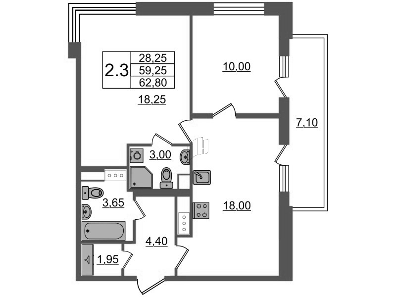 3 ккв (Евро) 59,3 м²