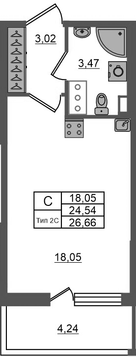 Студия 24,5 м²