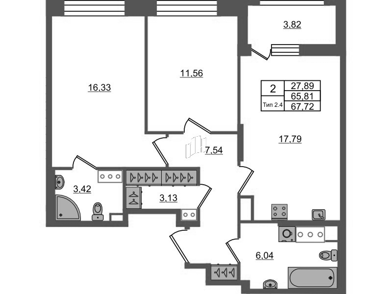3 ккв (Евро) 65,8 м²