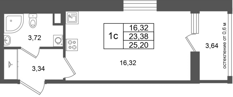 Студия 23,4 м²