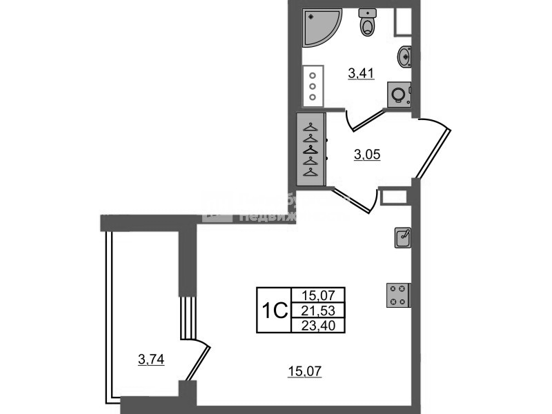 Студия 21,5 м²