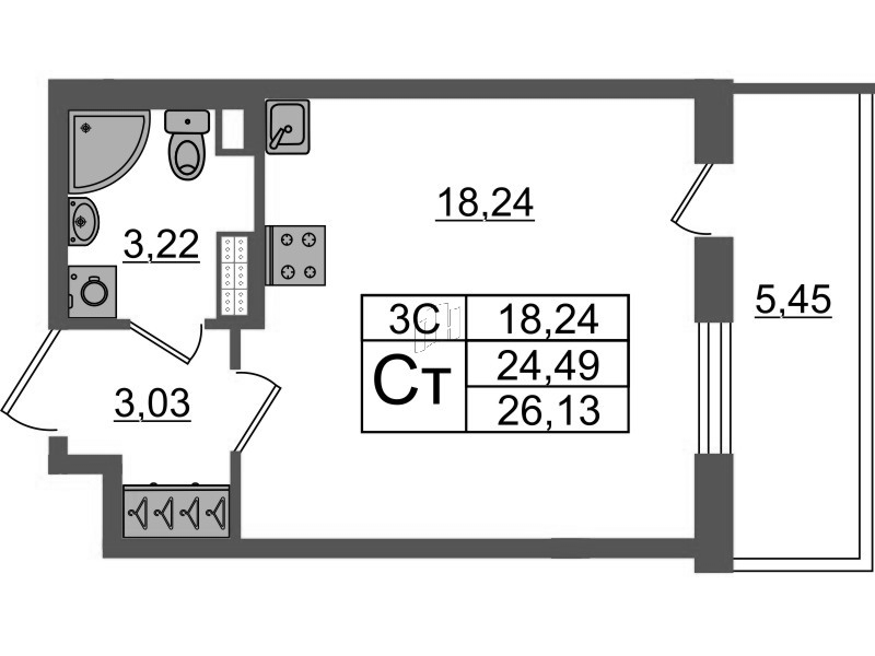 Студия 24,5 м²