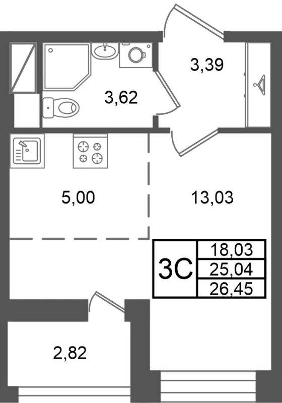 Студия 25 м²