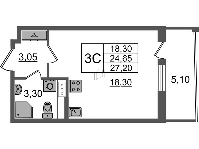 Студия 24,7 м²