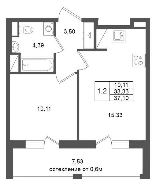 2 ккв (Евро) 33,3 м²