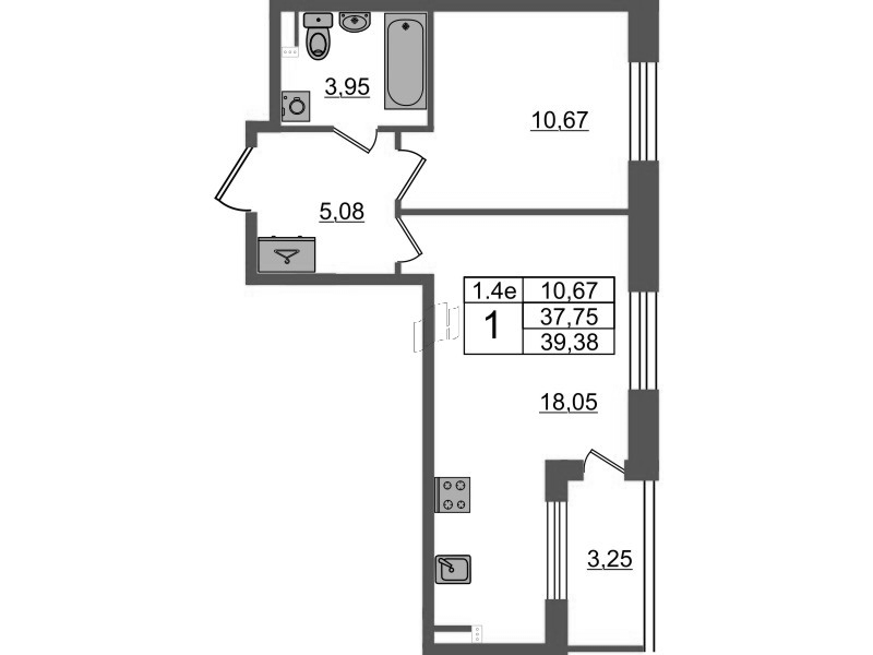 2 ккв (Евро) 37,8 м²