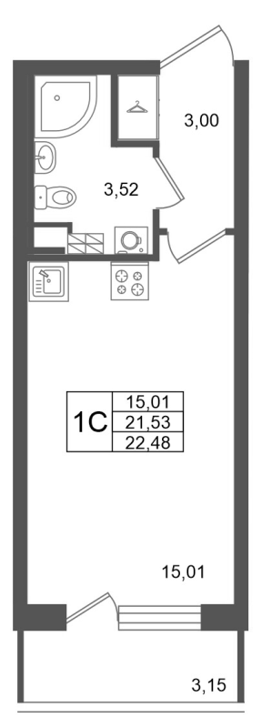 Студия 21,5 м²