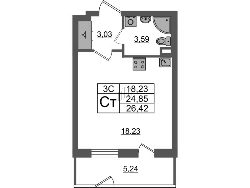 Студия 24,9 м²