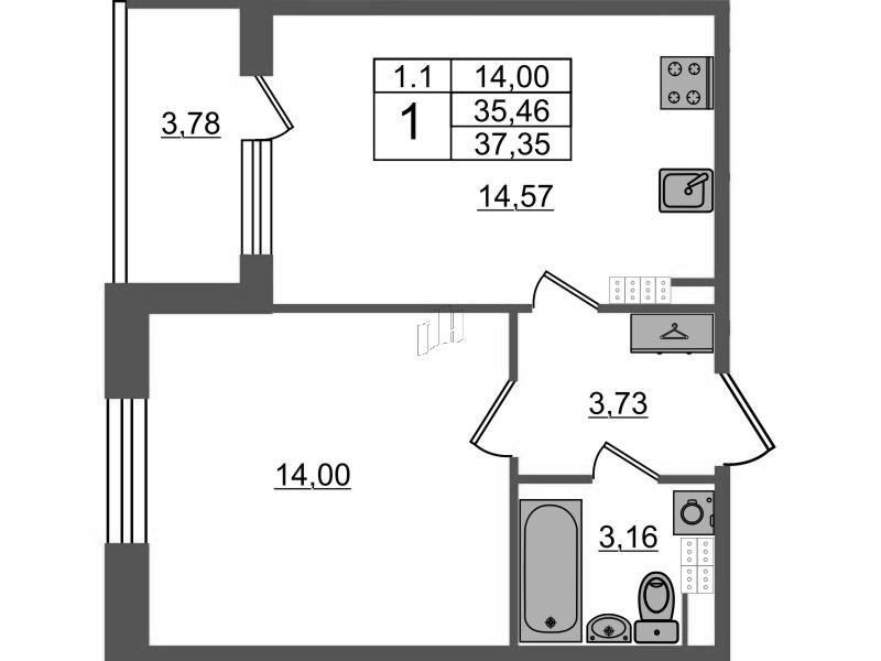 1 ккв 35,5 м²