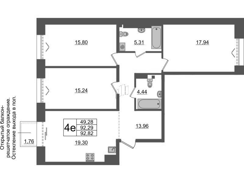 4 ккв (Евро) 92,3 м²