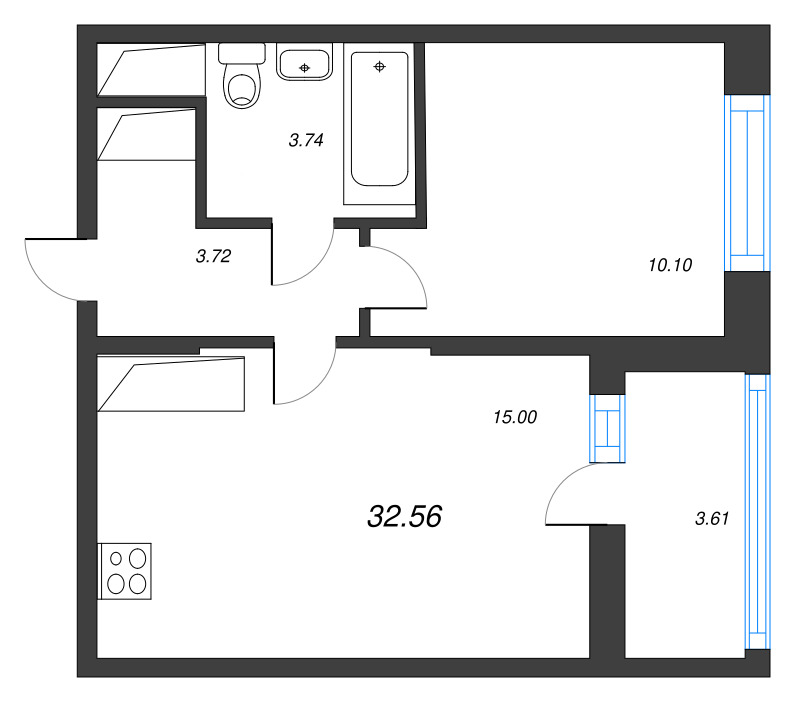 1 ккв 32,6 м²