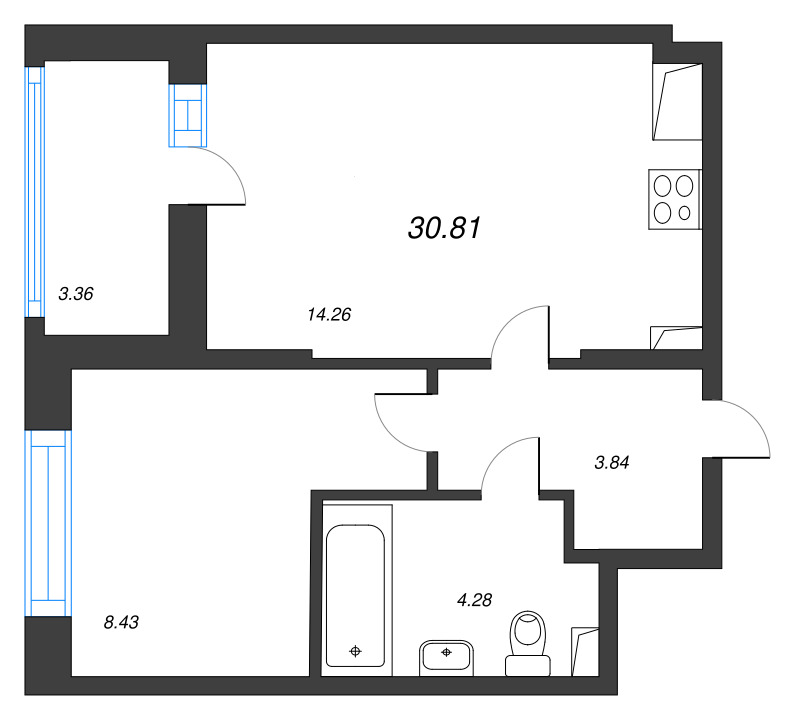 1 ккв 30,8 м²