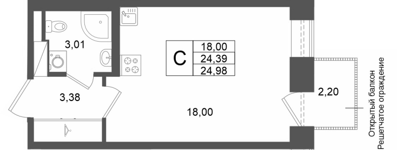 Студия 24,4 м²