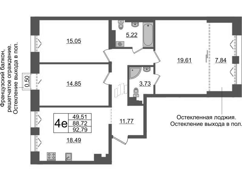 4 ккв (Евро) 88,7 м²