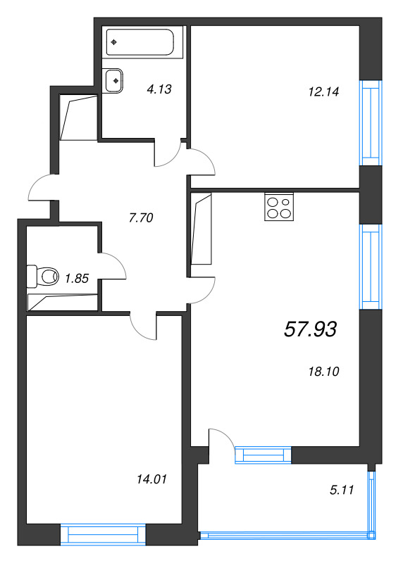3 ккв (Евро) 57,3 м²