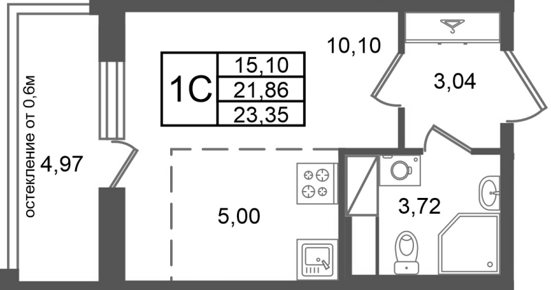 Студия 21,9 м²