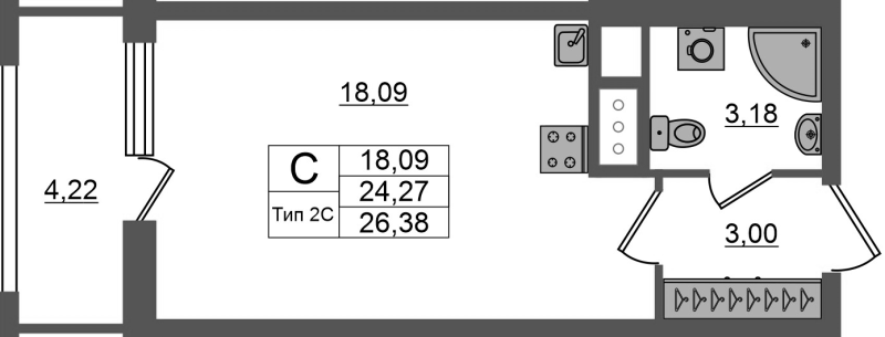 Студия 24,3 м²