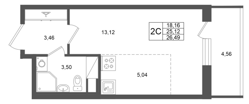 Студия 25,1 м²