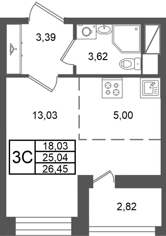 Студия 25 м²