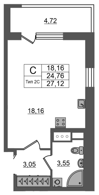 Студия 24,8 м²