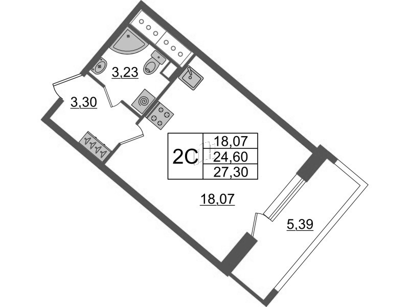 Студия 24,9 м²