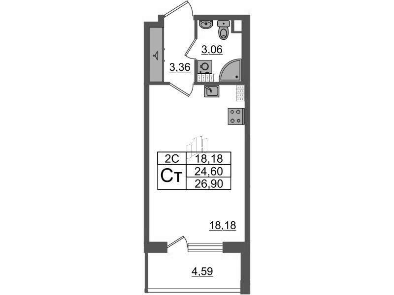 Студия 24,6 м²