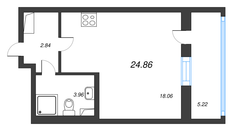 Студия 24,9 м²