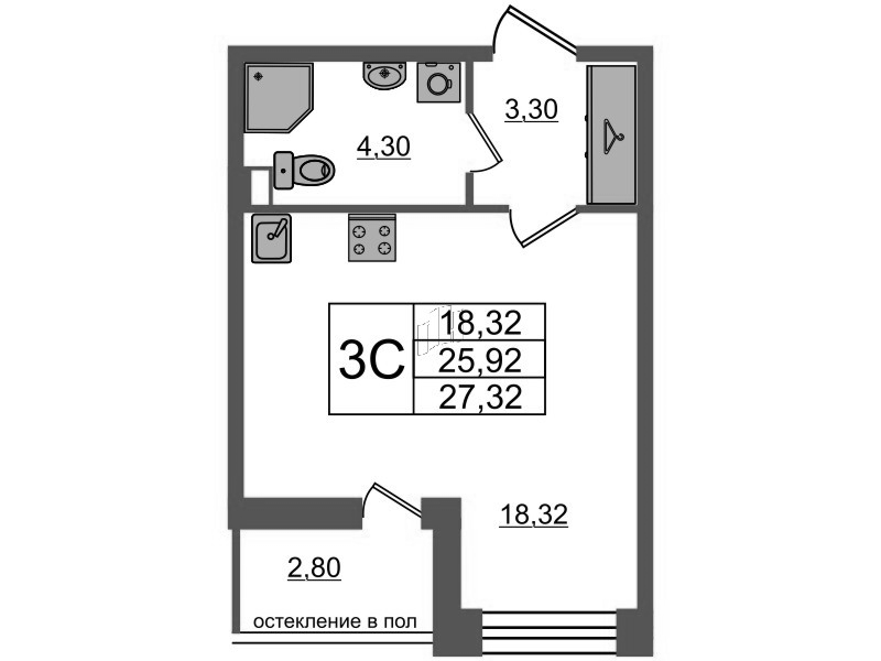 Студия 25,9 м²