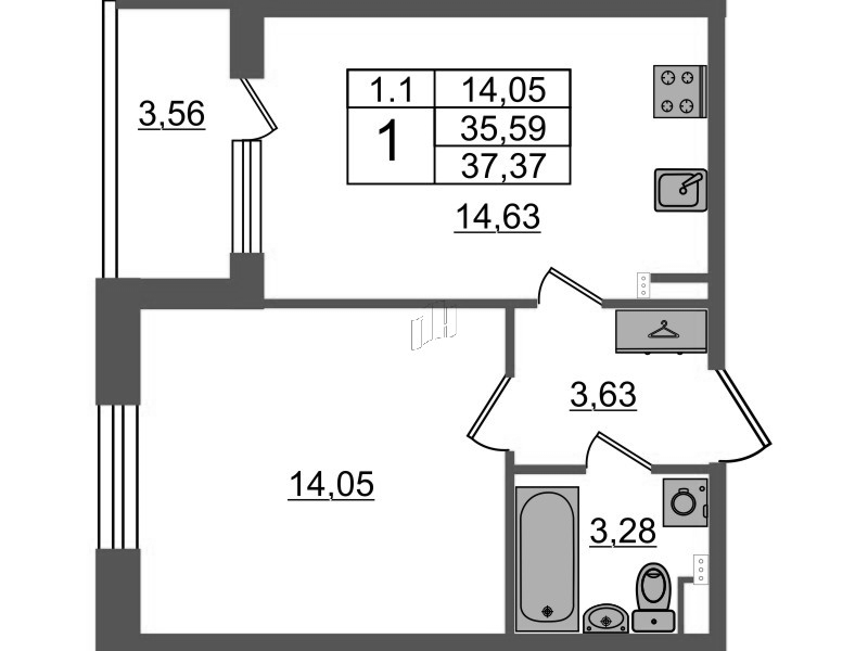 1 ккв 35,6 м²