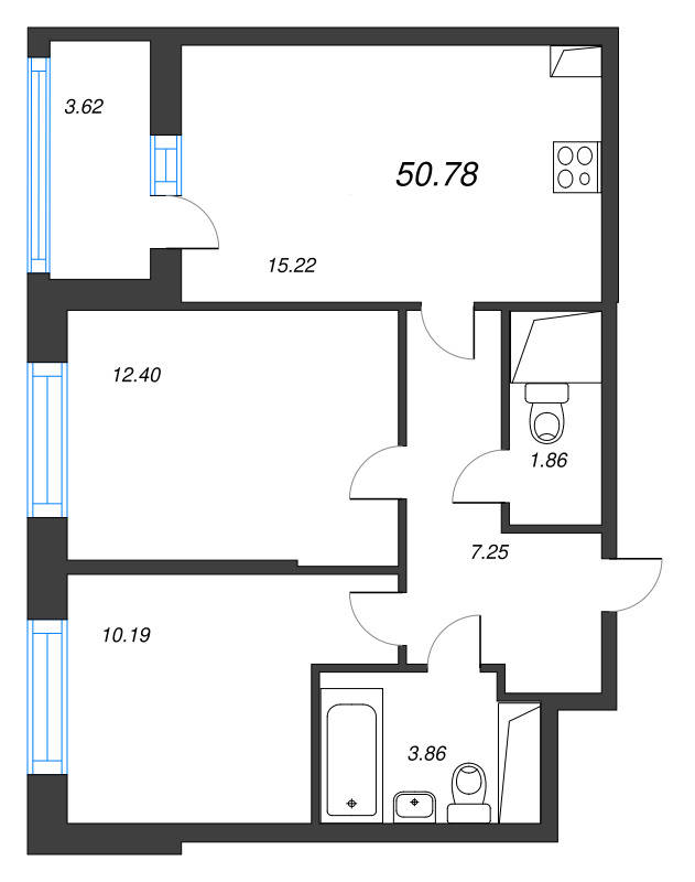 3 ккв (Евро) 50,8 м²