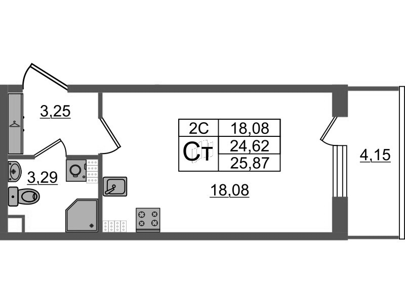 Студия 24,6 м²