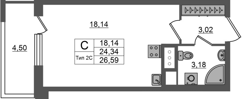 Студия 24,3 м²