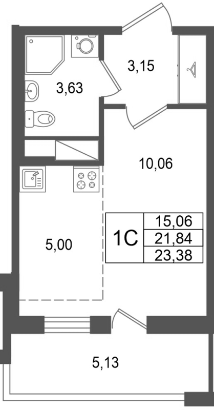 Студия 21,8 м²