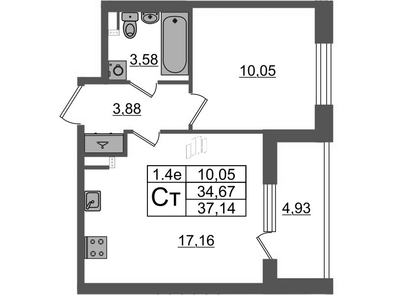 2 ккв (Евро) 34,7 м²