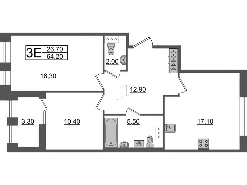 3 ккв (Евро) 64,2 м²