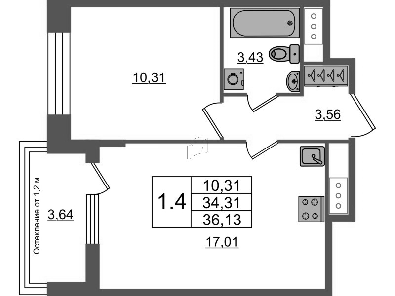 2 ккв (Евро) 34 м²