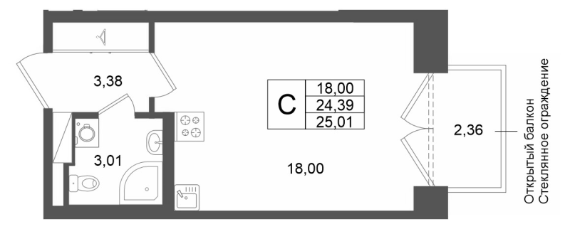 Студия 24,4 м²