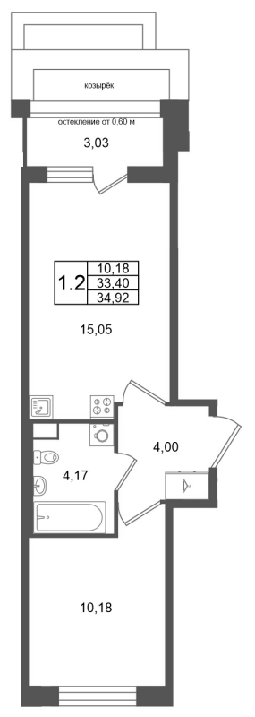2 ккв (Евро) 33,4 м²