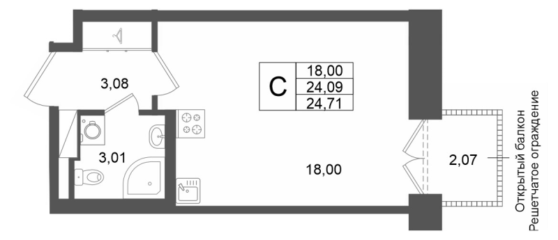 Студия 24,1 м²