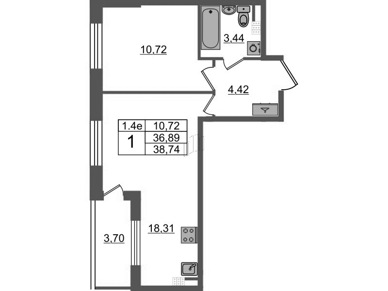 2 ккв (Евро) 36,9 м²