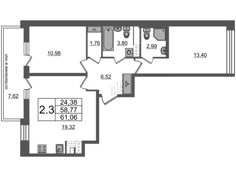 3 ккв (Евро) 58,8 м²