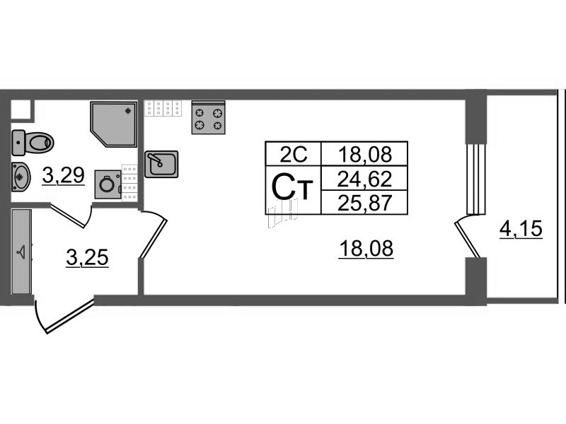 Студия 24,6 м²