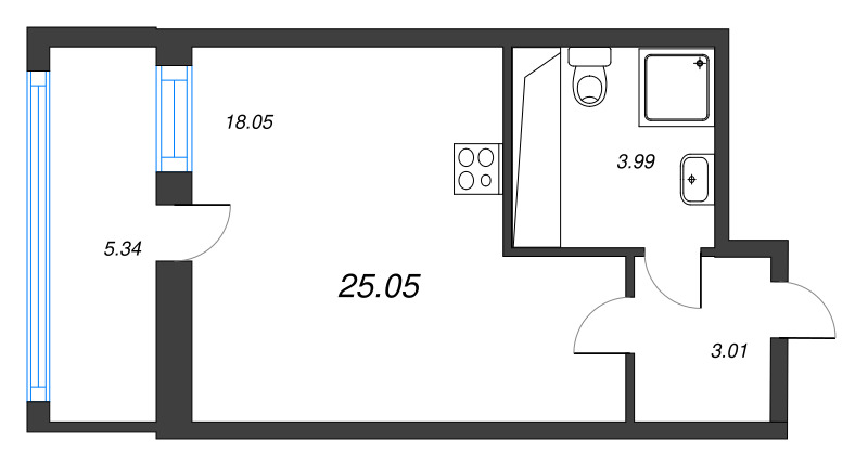 Студия 25,1 м²