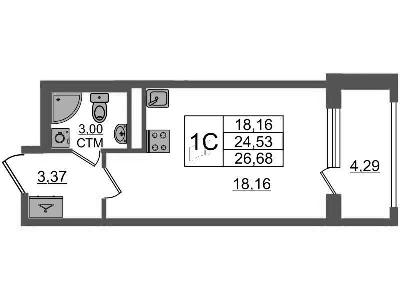 Студия 24,5 м²