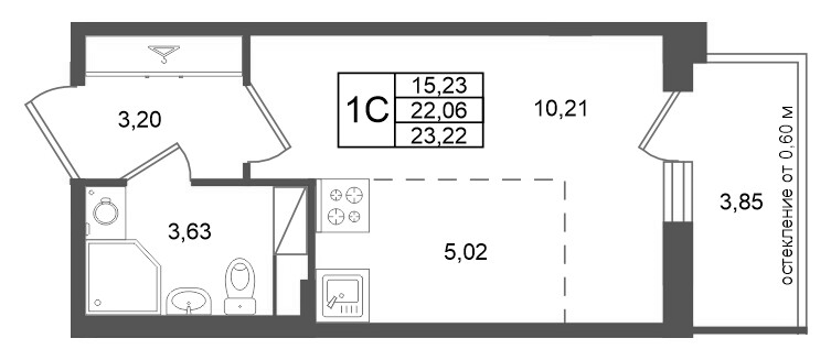 Студия 22,1 м²