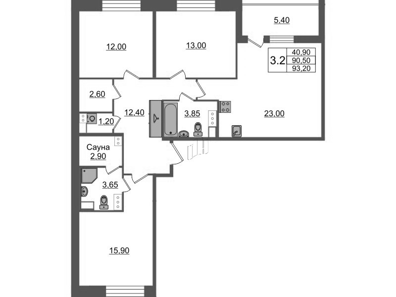 4 ккв (Евро) 90,5 м²