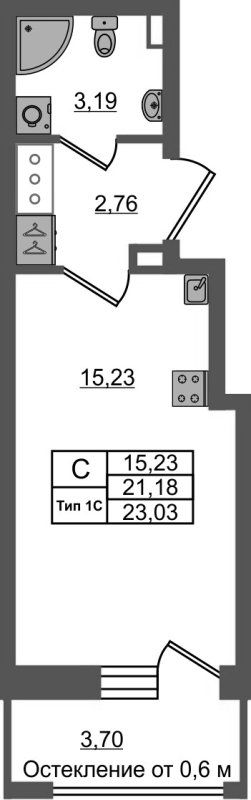 Студия 21,2 м²