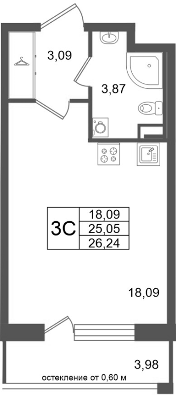 Студия 25,1 м²