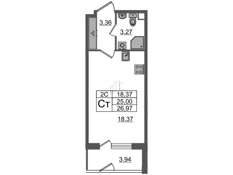 Студия 25 м²