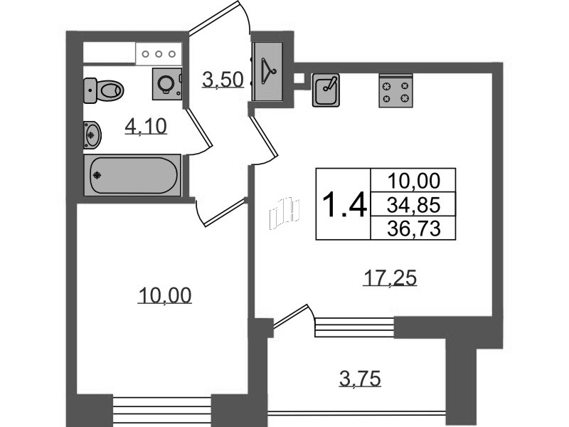2 ккв (Евро) 34,9 м²